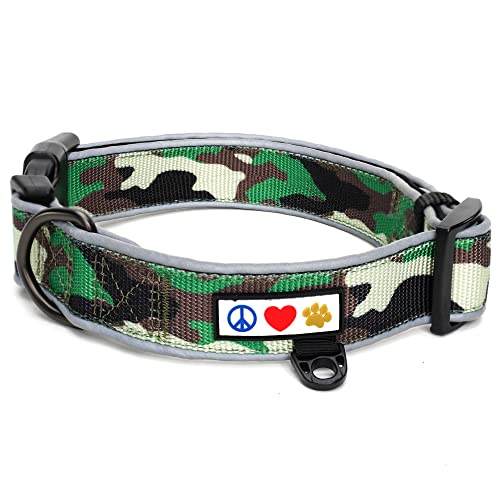 Pawtitas Pet Klassische verstellbare gepolsterte reflektierende Hundehalsbänder, extra groß/groß (42-62 cm Durchmesser) Grüne Tarnung L/XL von PAWTITAS