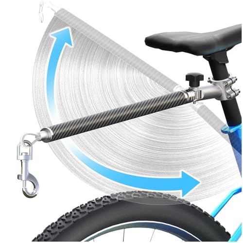 Fahrrad-Hundeleine zum Radfahren, 180° drehbares oder festes Schnellbefestigungssystem, integrierte stoßdämpfende Feder, Anti-Zug-Design, dickes Stahldrahtseil, 150 kg (Kohlefaser) (BK-001) von PAWXAW