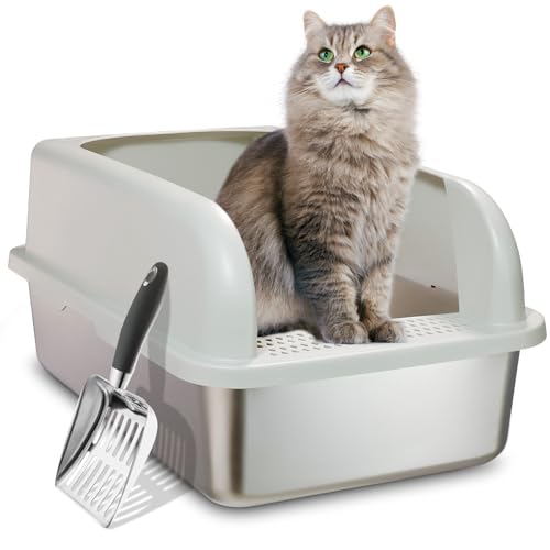 Verbesserte geschlossene XL-Katzentoilette aus Edelstahl für große und mehrere Katzen, einfache Reinigung, hohe Wand, seitlich abgedeckte Katzentoilette mit Schaufel Verbesserte geschlossene XL-Katzentoilette aus Edelstahl für große und mehrere Katzen, einfache Reinigung, hohe Wand, seitlich abgedeckte Katzentoilette mit Schaufel von PAWXAW