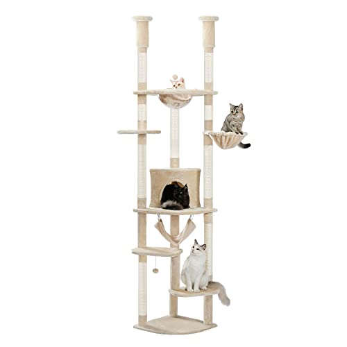 PAWZ Road Großer Katzenbaum 236-258cm, Katzenturm für große Katzen, Katzenhaus mit Sisalüberzogenen Kratzbäumen und Pads, 2 gepolsterte Sitzstangen, Doppelkondo und Korb für Indoor-Katzen-Beige PAWZ Road Großer Katzenbaum 236-258cm, Katzenturm für große Katzen, Katzenhaus mit Sisalüberzogenen Kratzbäumen und Pads, 2 gepolsterte Sitzstangen, Doppelkondo und Korb für Indoor-Katzen-Beige von PAWZ Road