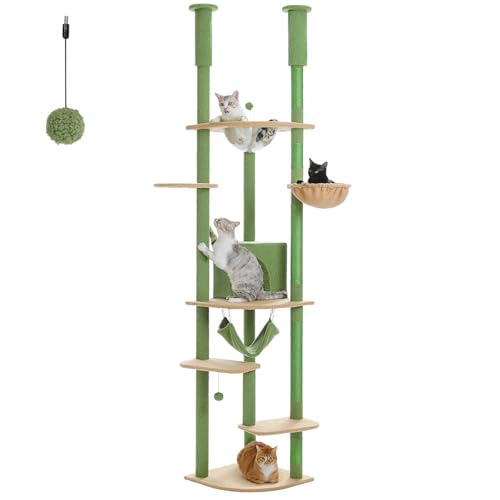 PAWZ Road Großer Katzenbaum vom Boden bis zur Decke, Katzenturm mit gemütlicher Höhle, 6-stöckiges Katzenkletter-Aktivitätszentrum mit Sitzstange und Hängematte für Erwachsene Katzen, Grün PAWZ Road Großer Katzenbaum vom Boden bis zur Decke, Katzenturm mit gemütlicher Höhle, 6-stöckiges Katzenkletter-Aktivitätszentrum mit Sitzstange und Hängematte für Erwachsene Katzen, Grün von PAWZ Road
