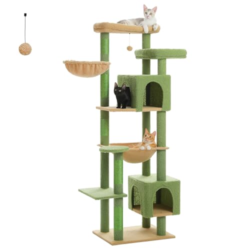 PAWZ Road Großer Kratzbaum, 175 cm mehrstöckiger Kratzturm, Katzenturm für große Katzen, Katzenhaus mit 5 Sisal-Kratzsäulen, 2 Katzentoiletten, Korb, Hängematte und Plüsch-Sitzstangen Grün PAWZ Road Großer Kratzbaum, 175 cm mehrstöckiger Kratzturm, Katzenturm für große Katzen, Katzenhaus mit 5 Sisal-Kratzsäulen, 2 Katzentoiletten, Korb, Hängematte und Plüsch-Sitzstangen Grün von PAWZ Road