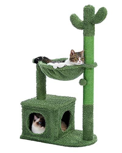 PAWZ Road Kaktus Katzenbaum für Hauskatzen, Katzenkletterbaum Katzenspielturm mit Hängematte, Katzenkratzbaum 102 cm von PAWZ Road