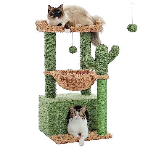 PAWZ Road Kaktus Katzenbaum für Indoor-Katzen mit Hängematte, Katzenturm mit Sisal-überzogenem Kratzbaum, großer oberer Sitzstange, Katzenkratzbaum, Grün 83 cm PAWZ Road Kaktus Katzenbaum für Indoor-Katzen mit Hängematte, Katzenturm mit Sisal-überzogenem Kratzbaum, großer oberer Sitzstange, Katzenkratzbaum, Grün 83 cm von PAWZ Road
