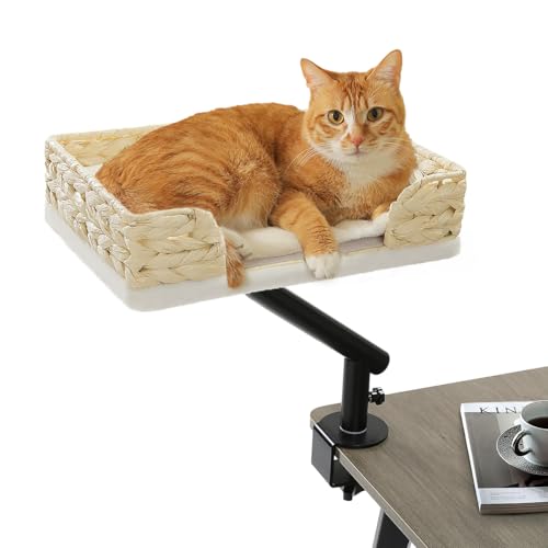 PAWZ Road Katzenbett für Schreibtisch, Katzenkorb, Katzen-Schreibtischbett aus Korbgeflecht, 360° drehbar Katzenbettständer, Katzen Hängematte für Kratzen, Katzenbett, unterstützt bis zu 22.5kg von PAWZ Road