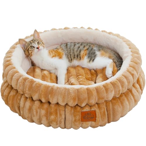 PAWZ Road Katzenbett waschbar, Hundebett kleine Hunde, Rundes, Flauschiges Katzenkissen, Katzenschlafplatz-Bettchen, Katzenkorb, Braun, 51x51x20cm PAWZ Road Katzenbett waschbar, Hundebett kleine Hunde, Rundes, Flauschiges Katzenkissen, Katzenschlafplatz-Bettchen, Katzenkorb, Braun, 51x51x20cm von PAWZ Road