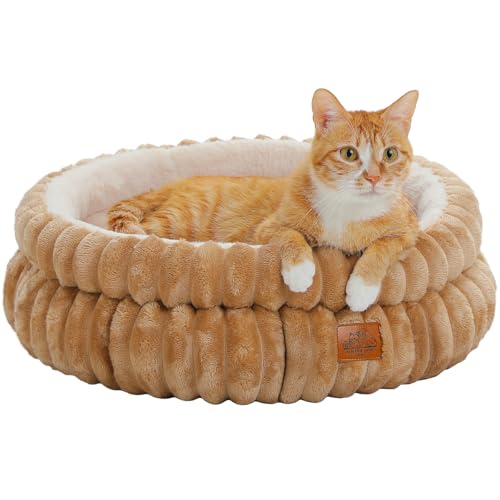 PAWZ Road Katzenbett waschbar, Hundebett kleine Hunde, Rundes, Flauschiges Katzenkissen, Katzenschlafplatz-Bettchen, Katzenkorb, Braun, 61x61x23cm PAWZ Road Katzenbett waschbar, Hundebett kleine Hunde, Rundes, Flauschiges Katzenkissen, Katzenschlafplatz-Bettchen, Katzenkorb, Braun, 61x61x23cm von PAWZ Road