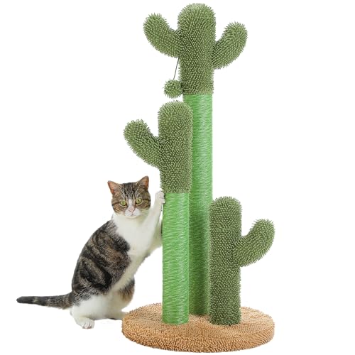 PAWZ Road Katzenkratzbaum 89 cm, hoher Kratzbaum mit natürlichen Sisal-Kratzsäulen und hängenden Katzenspielbällen für große Katzen, Braun von PAWZ Road
