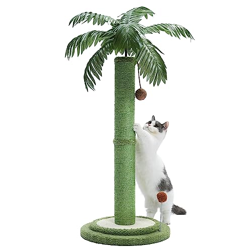 PAWZ Road Coconut Palm Cat Scratching Post, 85cm Height Cat Scratcher for Indoor Cats with Interactive Balls, Grün von PAWZ Road
