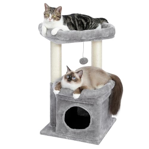 PAWZ Road Kleiner Katzenbaum, mehrstöckiger Katzenturm mit Sisal-überzogenem Kratzbaum, gemütlicher Katzenwohnung und großer Katzensitzstange für Hauskatzen, Grau PAWZ Road Kleiner Katzenbaum, mehrstöckiger Katzenturm mit Sisal-überzogenem Kratzbaum, gemütlicher Katzenwohnung und großer Katzensitzstange für Hauskatzen, Grau von PAWZ Road