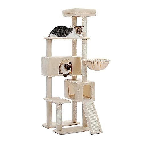PAWZ Road Kratzbaum, 154 cm Katzenturm mit Doppel-Katzenhaus, geräumiger Sitzstange, gemütlichem Korb und sisalbeschichteten Kratzbäumen für Hauskatzen, Beige PAWZ Road Kratzbaum, 154 cm Katzenturm mit Doppel-Katzenhaus, geräumiger Sitzstange, gemütlichem Korb und sisalbeschichteten Kratzbäumen für Hauskatzen, Beige von PAWZ Road