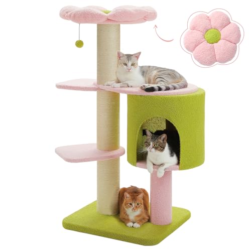 PAWZ Road Kratzbaum 127 cm – Blumen-Katzenturm in Rosa für schwere Katzen wie Maine Coons, mit 11 cm dicken Sisalsäulen, großer Katzenhöhle & weichem Kuschelbett – Rosa PAWZ Road Kratzbaum 127 cm – Blumen-Katzenturm in Rosa für schwere Katzen wie Maine Coons, mit 11 cm dicken Sisalsäulen, großer Katzenhöhle & weichem Kuschelbett – Rosa von PAWZ Road