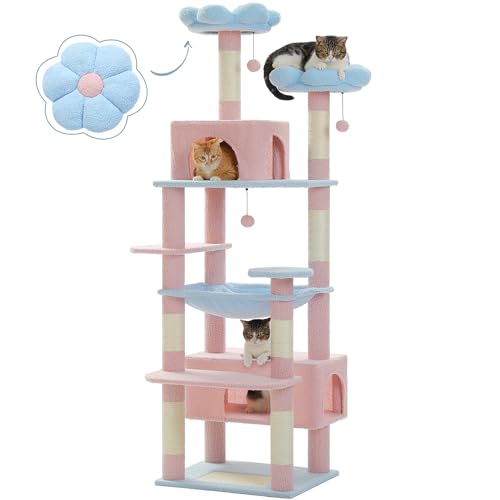 PAWZ Road Kratzbaum Grosse Katzen Stabil, 184 cm Blume kratzbaum für große Katzen, mit Hängematte, 7 Sisalpfosten, großer Sitzstange, Höhle, Körben, kratzbaum hoch für Indoor-Katzen, Blau PAWZ Road Kratzbaum Grosse Katzen Stabil, 184 cm Blume kratzbaum für große Katzen, mit Hängematte, 7 Sisalpfosten, großer Sitzstange, Höhle, Körben, kratzbaum hoch für Indoor-Katzen, Blau von PAWZ Road