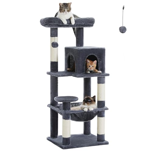 PAWZ Road Kratzbaum für Hauskatzen, 116 cm mehrstufiger Katzenturm mit großer Metallrahmen-Hängematte, Katzenwohnung mit 4 Kratzbäumen und oberer Sitzstange für kleine mittelgroße Katzen, Dunkel Grau PAWZ Road Kratzbaum für Hauskatzen, 116 cm mehrstufiger Katzenturm mit großer Metallrahmen-Hängematte, Katzenwohnung mit 4 Kratzbäumen und oberer Sitzstange für kleine mittelgroße Katzen, Dunkel Grau von PAWZ Road