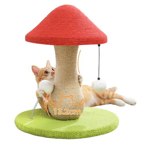 PAWZ Road Süßer Katzenkratzbaum, Pilz-Katzenkratzer mit einem Kratzbaum komplett mit 100% Sisal und Pompons, Katzenspielzeug, Pilz-Katzenbaum für Wohnungskatzen. von PAWZ Road