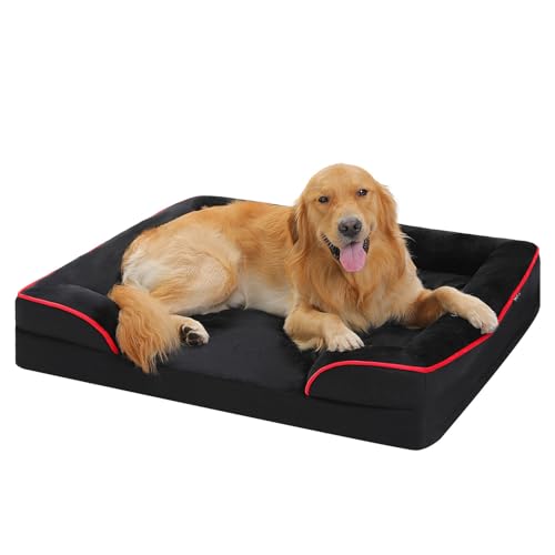 PAWZ Road XL Hundebett, waschbar, orthopädisch mit abnehmbarem Flanellbezug und Reißverschluss, Hundesofa für große Hunde, 2-lagiges wasserdichtes Hundebett Schwarz, 107x81x16cm von PAWZ Road