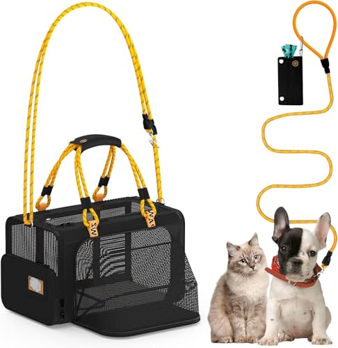 PAWZIDEA Erweiterbare Haustier-Tragetasche mit ID-Karte, 45,7 x 27,9 x 27,9 cm, von Fluggesellschaften zugelassen, weiche Reisetasche, TSA-Untersitz-Katzentragetasche für 2 Katzen, kleine Hunde und PAWZIDEA Erweiterbare Haustier-Tragetasche mit ID-Karte, 45,7 x 27,9 x 27,9 cm, von Fluggesellschaften zugelassen, weiche Reisetasche, TSA-Untersitz-Katzentragetasche für 2 Katzen, kleine Hunde und von PAWZIDEA