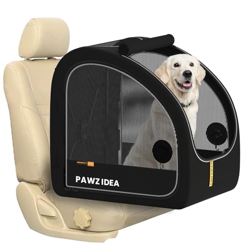 PAWZIDEA Faltbare Hunde-Reisebox, tragbare Haustierbox für Autoreisen, weiche Seitenzunge, für mittelgroße und große Hunde, Pop-Up-Metallrahmen, Sicherheitsgurt und Kopfstützengurt, faltbare PAWZIDEA Faltbare Hunde-Reisebox, tragbare Haustierbox für Autoreisen, weiche Seitenzunge, für mittelgroße und große Hunde, Pop-Up-Metallrahmen, Sicherheitsgurt und Kopfstützengurt, faltbare von PAWZIDEA