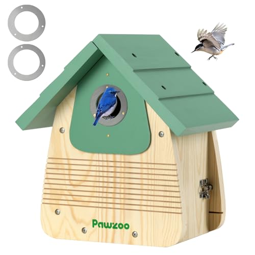 PAWZOO Blaue Vogelhäuser für den Außenbereich – 3,8 cm und 4,8 cm Eingangsloch, Zedernholz, Vogelhaus, sichere Verriegelung, Gartendekoration, Geschenke von PAWZOO