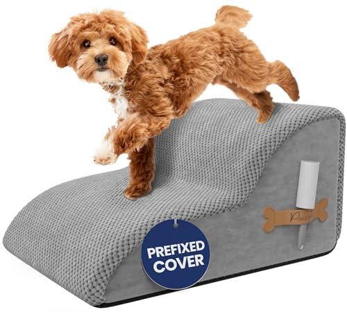PAWZY Schaumstoff-Haustiertreppe für Bett, Couch oder Fenster, vorgefertigte Abdeckung, breite Hundetreppe für Bett, wasserdicht, rutschfeste Unterseite, 2-stöckige Hunderampe, Hundetreppe für kleine von PAWZY