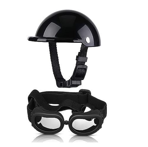 Hut für Haustiere, interessant für kleine Hunde, Helm, Brille, UV, Ion Dogy, Sonnenbrille, für Haustiere, Hunde, Motorradhelm, verstellbar, für Katzen und Hunde, Kleidung (Farbe: Schwarz, Größe: 3 von PAXTOR