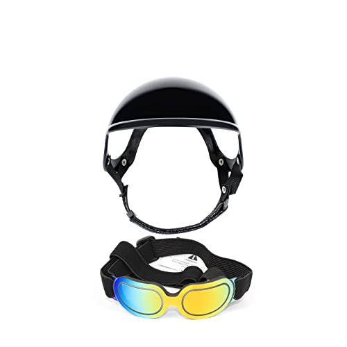 Interessante Haustiermütze, Hundehelm und Brille: Schutz für Hunde, Sonnenbrille, Haustierhut, Motorradhelme, passend für Welpen, Reiten, Katzen- und Hundebekleidung (Farbe: S, Brille hinzufügen S Hut von PAXTOR