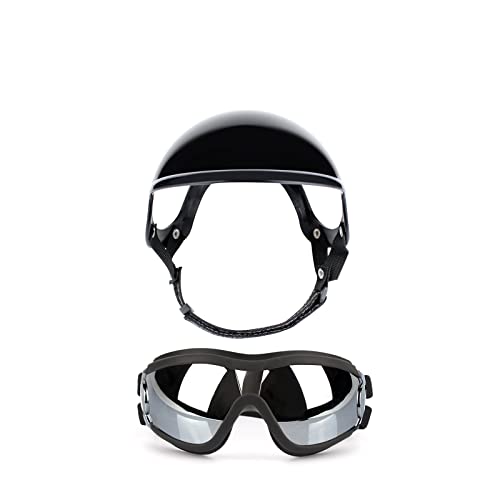 Interessante Haustiermütze, Hundehelm und Schutzbrille - Schutz für Hunde, Sonnenbrille, Haustierhut, Motorradhelme, passend für Welpen, Reiten, Katzen- und Hundebekleidung (Farbe: L, Brille von PAXTOR