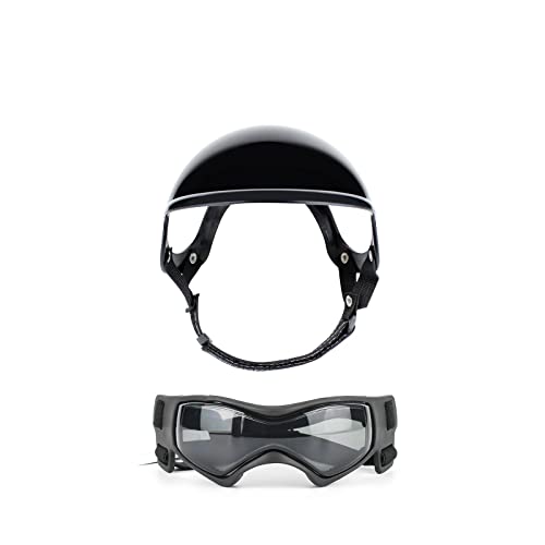Interessante Haustiermütze, Hundehelm und Schutzbrille - Schutz für Hunde, Sonnenbrille, Haustierhut, Motorradhelme, passend für Welpen, Reiten, Katzen- und Hundebekleidung (Farbe: M Brille hinzufügen von PAXTOR