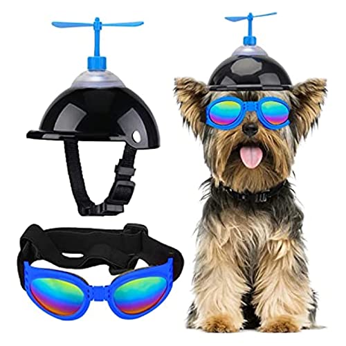 Interessanter Haustierhut, Hundehelm und Schutzbrille mit niedlichem Propeller, passend für kleine, mittelgroße Hunde, verstellbarer Sonnenhut und Sonnenbrille, Sommerreitset, Katzen- und von PAXTOR