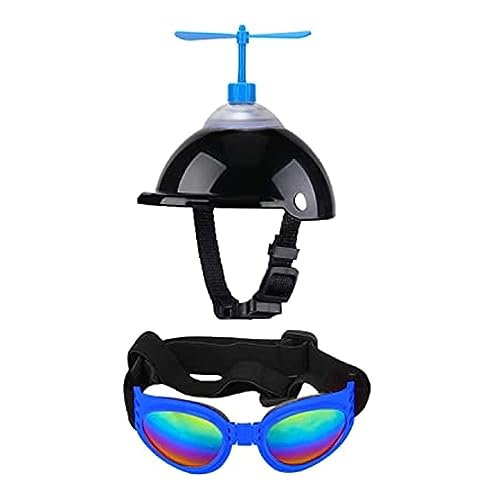 Interessanter Haustierhut, Hundehelm und Schutzbrille mit süßem Propeller für kleine, mittelgroße Hunde, verstellbarer Sonnenhut und Sonnenbrille, Sommerreitset, Katzen- und Hundebekleidung (Farbe von PAXTOR