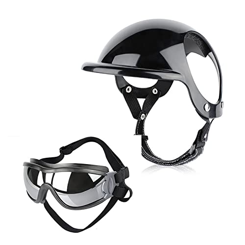 Interessanter Haustierhut, Hundesonnenbrille, Haustierhelm, Set mit Hundebrille, Windschutz, Hundebrille, Hundehelm und Schutzbrille, Motorradhelm, Katzen- und Hundebekleidung (Farbe: L Größenset) von PAXTOR
