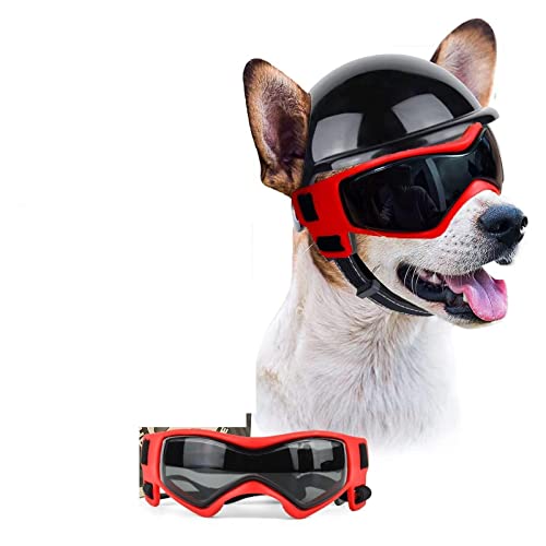 Interessanter Haustierhut, Hundesonnenbrille, Haustierhelm, Set mit Hundebrille, Windschutz, Hundebrille, Hundehelm und Schutzbrille, Motorradhelm, Katzen- und Hundebekleidung (Farbe: M, Rot, Größe von PAXTOR