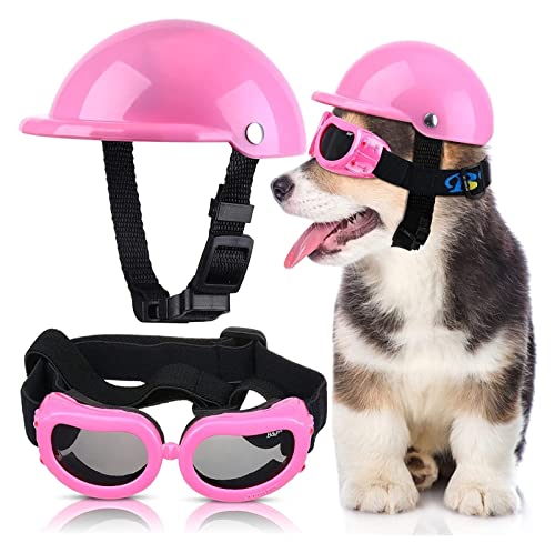 Interessanter Haustierhut für kleine Hunde, Schutzbrille, Sonnenbrille, Haustier-Hundebrille, Motorrad-Schutzhelm mit verstellbarer Katzen- und Hundebekleidung (Farbe: Rosa, Größe: S) von PAXTOR
