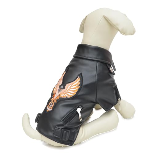 Cool Dog 2025 Lederjacke, warme Mäntel, winddicht, kaltes Wetter, Mantel für große, mittelgroße und kleine Hunde, mit Adler-Stickerei, Schwarz, Größe S Cool Dog 2025 Lederjacke, warme Mäntel, winddicht, kaltes Wetter, Mantel für große, mittelgroße und kleine Hunde, mit Adler-Stickerei, Schwarz, Größe S von PBFELY