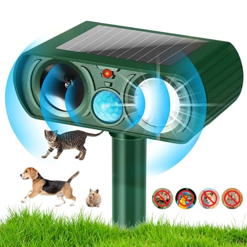 Katzenschreck, Tiervertreiber Ultraschall Solarbetriebener Tierabwehr, IPX4 Wasserdicht Hundeabwehr mit blinkenden LED-Lichtern für Garten, Hof, Katzen, Hunde, Vögel, Füchse Katzenschreck, Tiervertreiber Ultraschall Solarbetriebener Tierabwehr, IPX4 Wasserdicht Hundeabwehr mit blinkenden LED-Lichtern für Garten, Hof, Katzen, Hunde, Vögel, Füchse von PCXWTLN