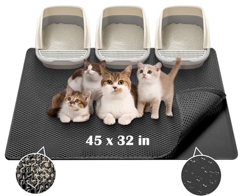 PCYIS Extra große Katzentoilettenmatte mit Wabenstruktur, 114,3 x 81,3 cm, doppellagig, fängt Streu ein, waschbar und urinfest, ungiftig, weiche EVA-Katzentoilettenmatte für mehrere Katzen-Häuser von PCYIS