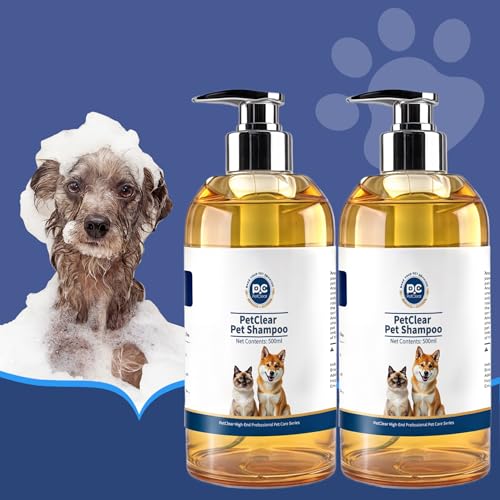 PCpetclear hundeshampoo Anti-Juckreiz Anti-Milben Anti-Floh hautfreundlich nährend Fellpflege geeigneter PH-Wert angereichert mit Vitamin E für Hunde Katzen und Haustiere ab 12 Wochen.(500mlx2) von PCpetclear