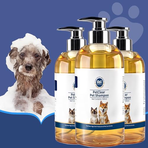 PCpetclear hundeshampoo Anti-Juckreiz Anti-Milben Anti-Floh hautfreundlich nährend Fellpflege geeigneter PH-Wert angereichert mit Vitamin E für Hunde Katzen und Haustiere ab 12 Wochen.(500mlx3) von PCpetclear