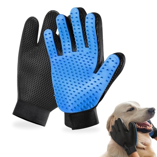 PCpetclear Haustierpflege-Handschuhe - Katzenbürsten für sanftes Haaren - Effiziente Haarentfernungshandschuhe - Waschhandschuhe für Hunde mit langem & kurzem Haar, Katzen & Pferde - 1 Paar (Blau) von PCpetclear