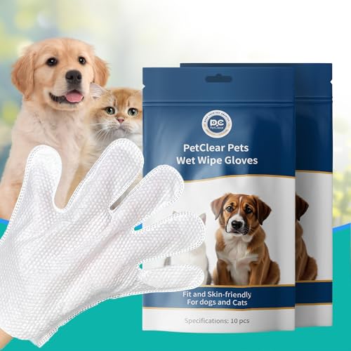 PCpetclear Reinigungstücher Handschuhe für Hunde und Katzen, desodorierende Reinigungstücher Handschuhe, hypoallergen, sanft, reinigt Pfoten und Haare (10pcs/Pack) 2 Packungen von PCpetclear