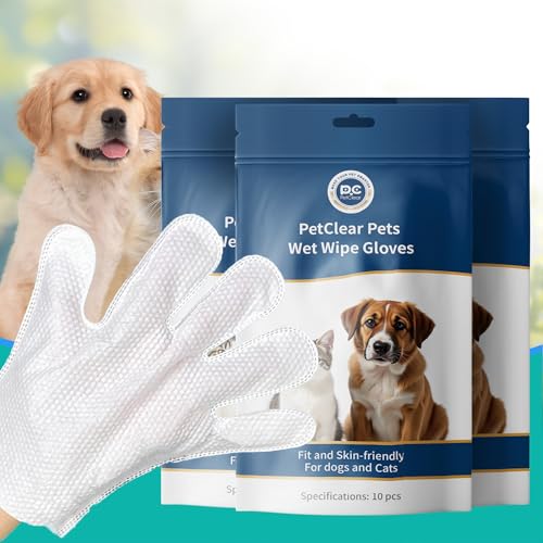 PCpetclear Reinigungstücher Handschuhe für Hunde und Katzen, desodorierende Reinigungstücher Handschuhe, hypoallergen, sanft, reinigt Pfoten und Haare (10pcs/Pack) 3 Packungen von PCpetclear