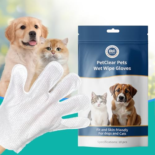 PCpetclear Fellpflegetücher Pflegetücher für Hunde & Katze Reinigung und Desodorierung Hypoallergener Dicker Tücher, Ohne Duft Einweg-Reinigungshandschuhe für Haustiere (10-Stück/Packung) von PCpetclear