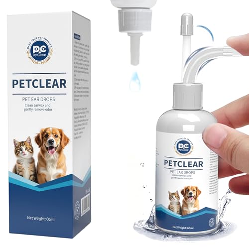 Ohrenreiniger hund Ohrenpflege für Hunde 60ml Ohrenreiniger stoppen Ohren Entzündungen und Juckreiz, Haustier Ohrreiniger für Hunde und Katzen, Hundeohrreinigungslösung, Schmutz, Geruchsentferner von PCpetclear