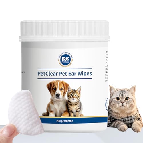 Petclear Pflegetücher für Hunde, 200 Feuchttücher für Haustiere, Hypoallergen Reißfest Natürliche mit Aloe Vera Reinigungstücher Katzen fur Ohren Augen (EBSJ-3-200pcs) von PCpetclear