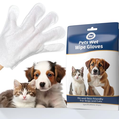 Petclear Fellpflegetücher Feuchttücher hund Reinigungstücher Handschuhtücher für Hunde und Katzen, desodorierende Reinigungstücher Handschuhe, hypoallergen,reinigt Pfoten und Haare (10pcs/Pack) von PCpetclear