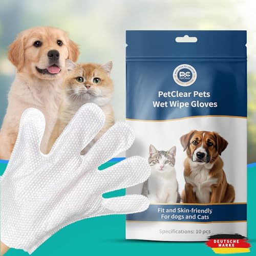 PCpetclear Pflegetücher für Hunde & Katze Reinigung und Desodorierung hypoallergener Dicker Tücher, ohne Duft Einweg-Reinigungshandschuhe für Haustiere (10-Stück/Packung) von PCpetclear
