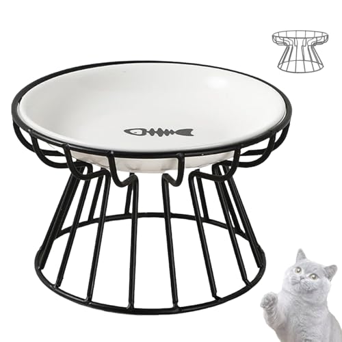 Katzenschalen Flach Keramik, Hohe Katzenschale Mit Metallhalter, SchüTzt die Halswirbel des Haustieres, rutschfest, Leicht Zu Waschen, Bartfreundlich Katzenschalen Flach Keramik, Hohe Katzenschale Mit Metallhalter, SchüTzt die Halswirbel des Haustieres, rutschfest, Leicht Zu Waschen, Bartfreundlich von PDDBKTEI