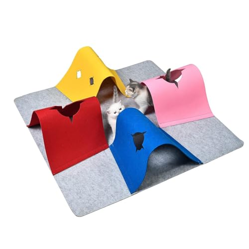 Peekaboo Katzenhöhle & faltbare Spielmatte mit Tunnel: 4-farbige strapazierfähige Filzmischung mit Katzentunneln für den Innenbereich – perfekte Kombination für Spaß und Erholung von PECHVINO