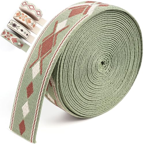 PECMER Gurtband, 3,8 cm, Grün, Boho-Stil, Poly-Gurtband, geometrische Muster, Nylon-Gurtband für Gürtel, 3,8 cm, Gurtband für Rucksack, Tasche, Haustierhalsband, 3,8 cm PECMER Gurtband, 3,8 cm, Grün, Boho-Stil, Poly-Gurtband, geometrische Muster, Nylon-Gurtband für Gürtel, 3,8 cm, Gurtband für Rucksack, Tasche, Haustierhalsband, 3,8 cm von PECMER