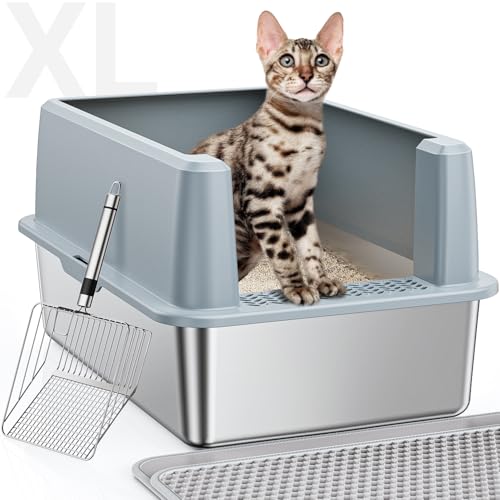 Geschlossene Katzentoilette aus Edelstahl mit Deckel, extra große Katzentoilette für große Katzen, grau302 Geschlossene Katzentoilette aus Edelstahl mit Deckel, extra große Katzentoilette für große Katzen, grau302 von PEDIBAT